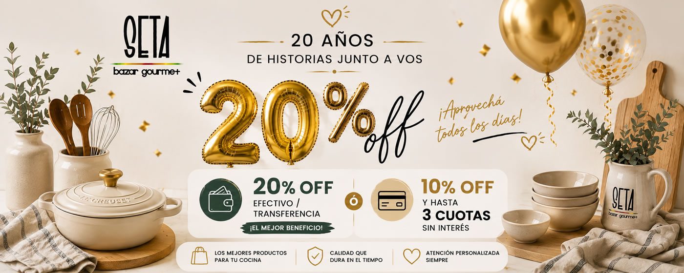 celebramos 20 años junto a vos 20% off y 3 cuotas sin interes
